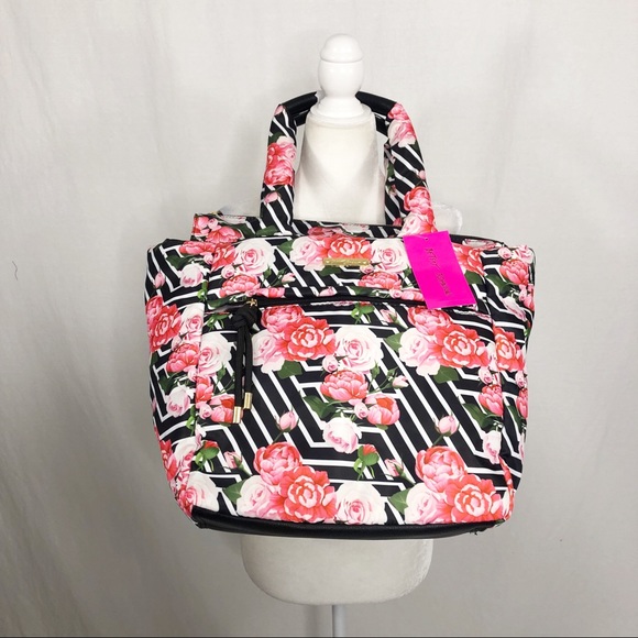 NEW Betsey Johnson XOJade Floral Large Tote Bag, Large, Black Pink - Picture 1 of 5